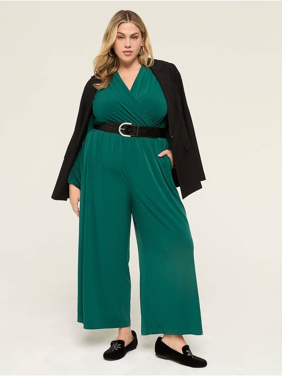 Lane Bryant Pants - Lane Bryant Green Surplice Long Sleeve Wide Leg Jumpsuit - NWT